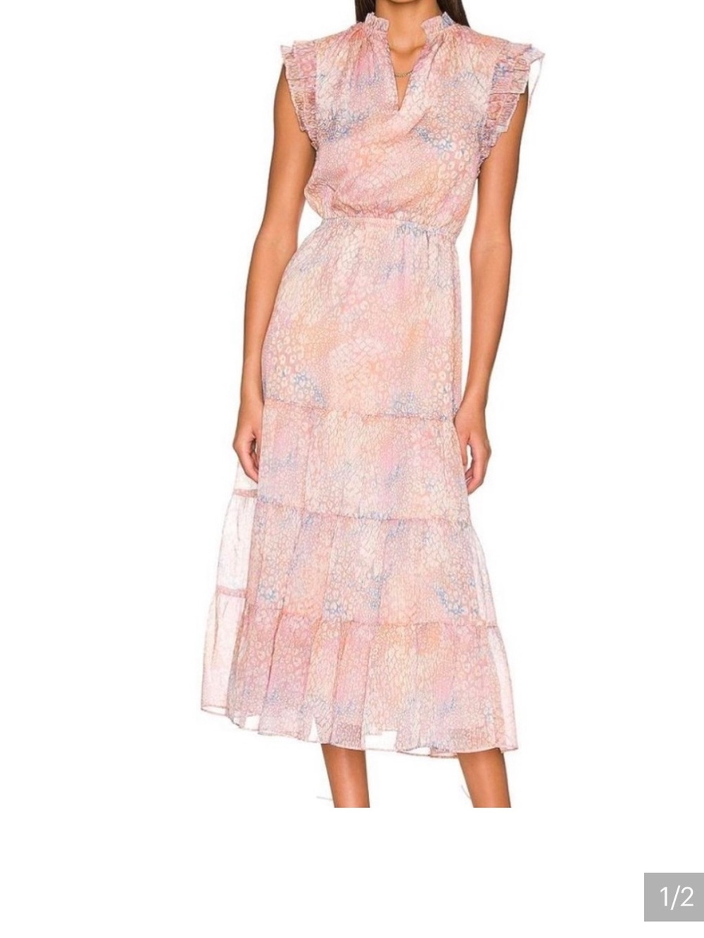 BB Dakota Steve Madden Pastel Pink Multi-Color Tiered Midi Dress Women’s Medium